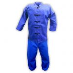 Blue Kung Fu Uniform with Black Frog Buttons