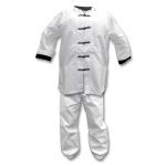White Kung Fu Uniform with Black Frog Buttons
