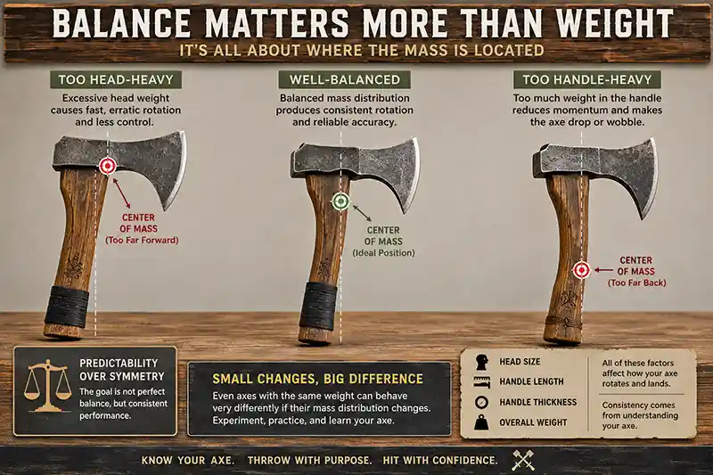Throwing axe center of mass and balance comparison