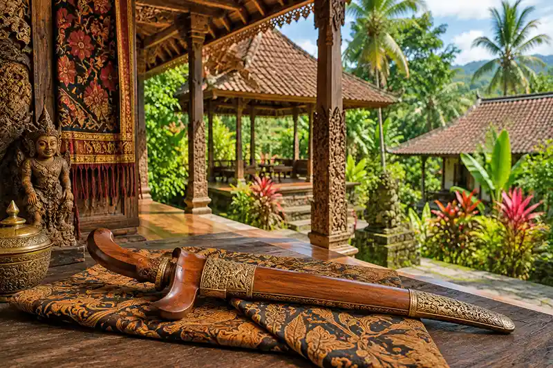 Balinese Pavilion with Ornate Kris Dagger
