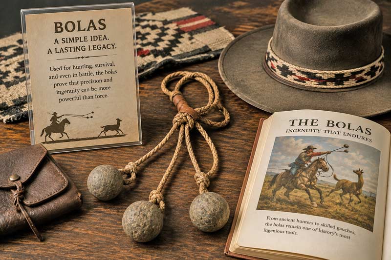 Traditional bolas displayed with gaucho gear and historical artifacts