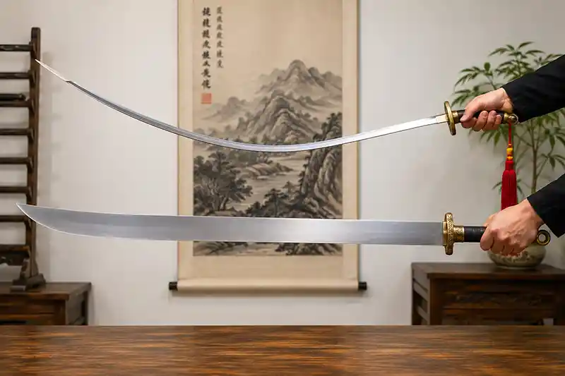 Flexible modern wushu dao compared with a stiffer historical Chinese dao