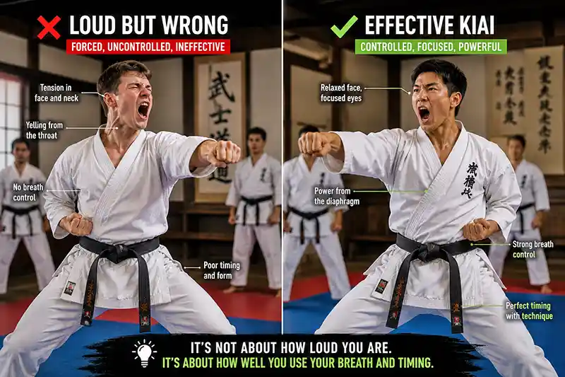 Comparison of ineffective and effective kiai techniques during karate training