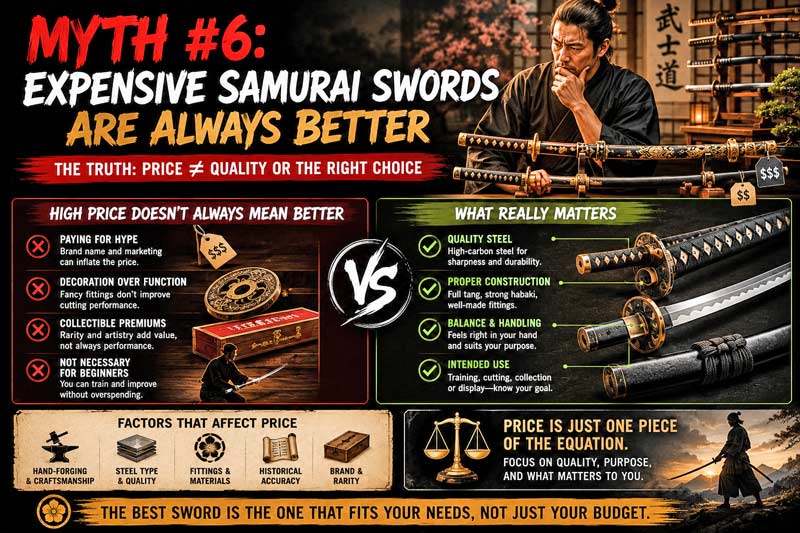 Infographic explaining why expensive samurai swords are not always better.