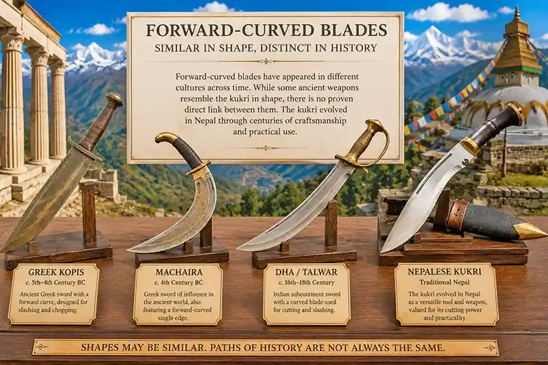 Historical forward-curved blades compared with a traditional Nepalese kukri