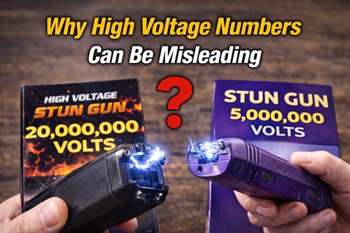 Stun gun power comparison with voltage labels
