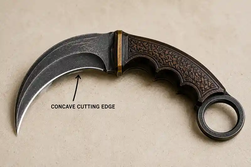 Karambit showing its curved concave cutting edge