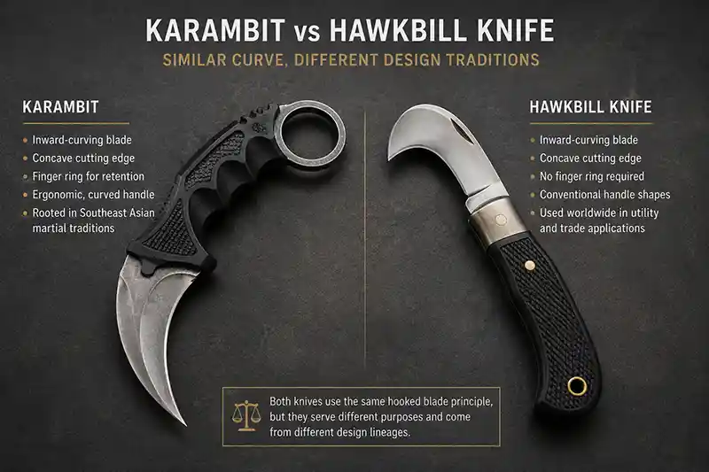 Karambit and hawkbill knife compared side by side