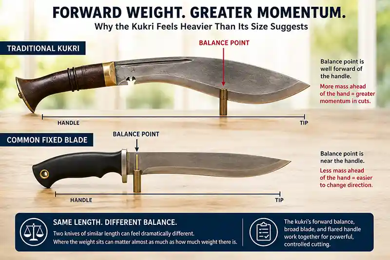 Kukri and fixed-blade knife balance point comparison
