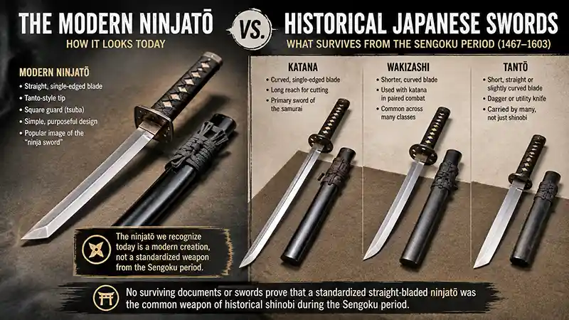 Modern straight-bladed ninjato compared with historical Japanese swords
