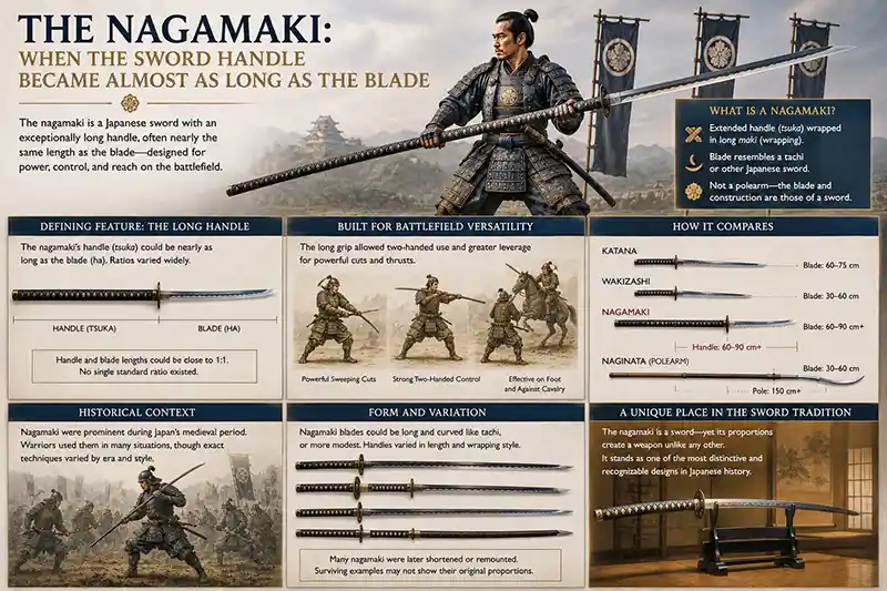Nagamaki sword with its distinctive long handle and curved blade