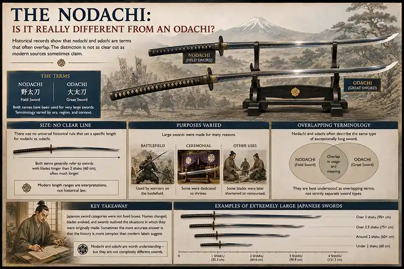Nodachi and odachi comparison showing their overlapping terminology and sizes