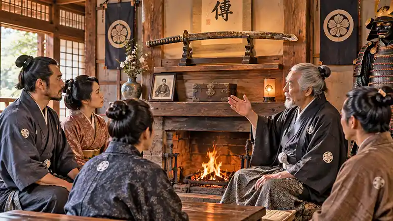 Japanese family preserving an ancestral samurai sword as a treasured heirloom