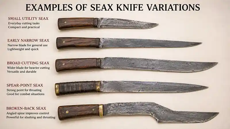 Different historical seax knife blade shapes and profiles