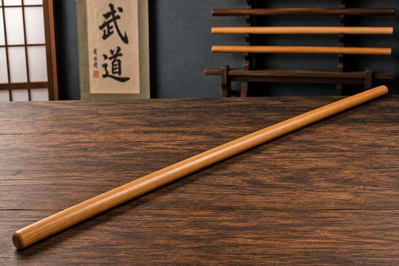 Traditional Dojo with Bo Staff on Table