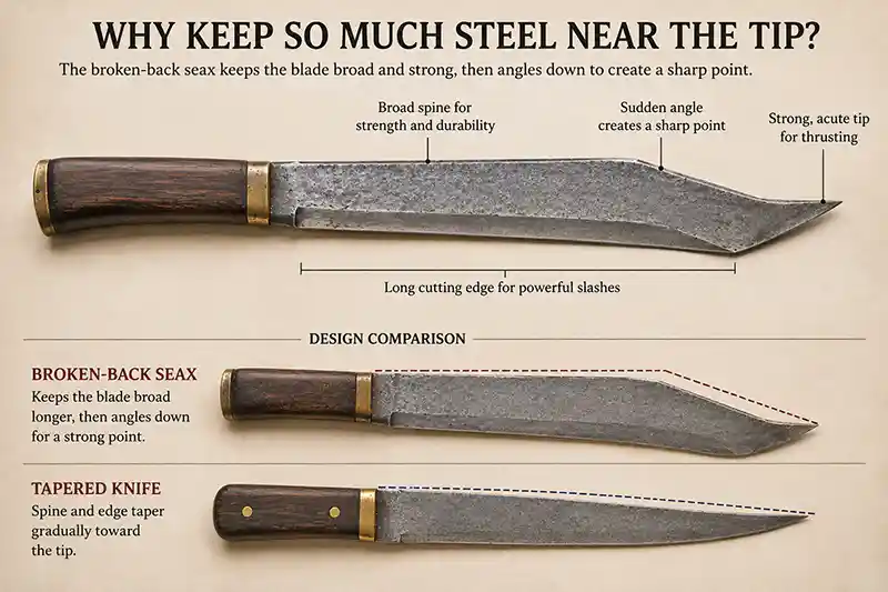 Seax knife with steel near the tip