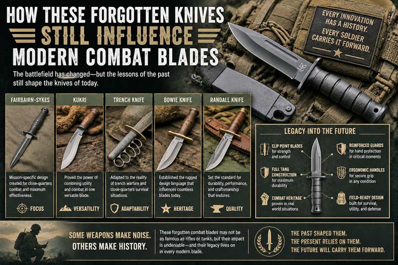 Infographic showing how historic combat knives influenced modern military blades.