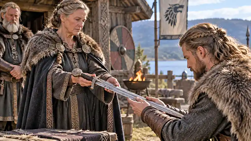 Warriors family passing his sword to a new generation after his death