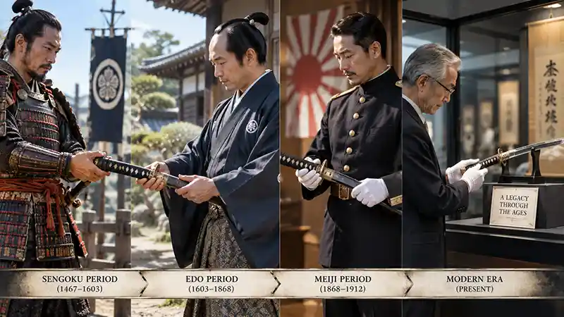 Japanese sword passed down from the samurai era through generations to a modern museum