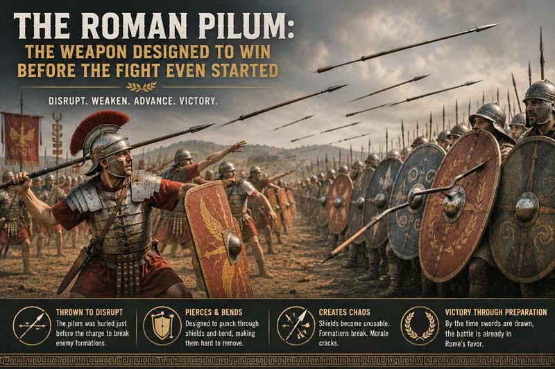 Roman soldiers throwing pilum spears into an enemy shield wall before battle begins