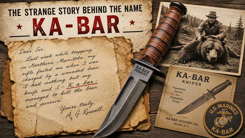 KA-BAR knife with vintage letter explaining the origin of its name.