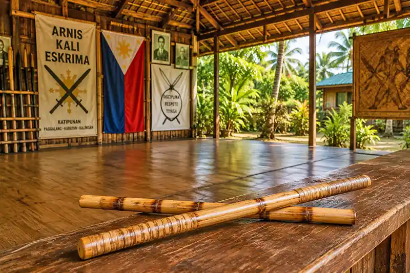 Tropical Arnis Dojo with Bamboo Sticks