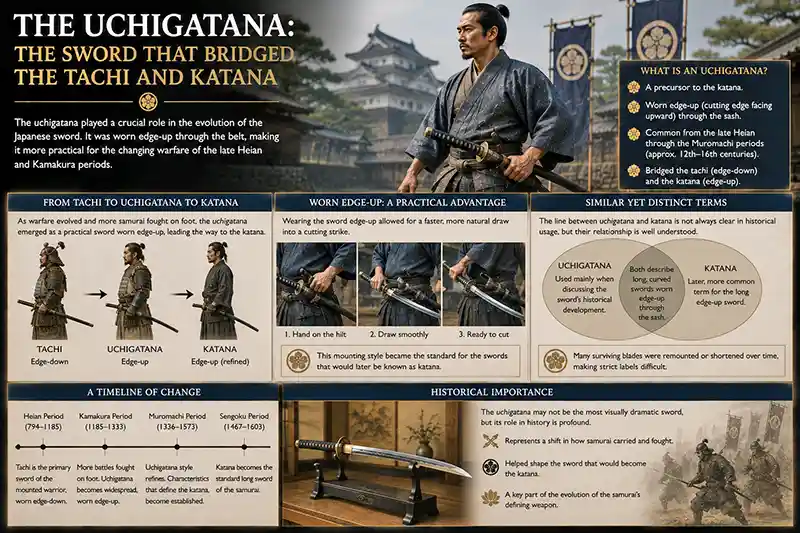 Uchigatana showing the transition from edge-down tachi to edge-up katana