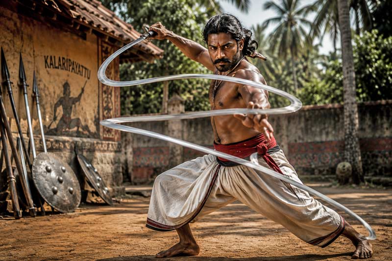 Warrior wielding a flexible urumi sword