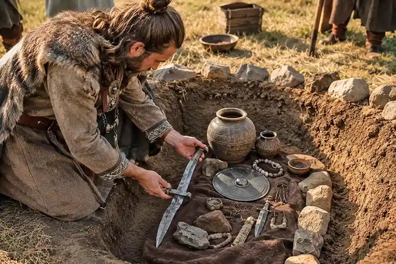 Deliberately bent ancient sword buried with grave goods