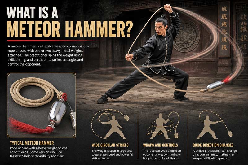 Martial artist demonstrating a traditional Chinese meteor hammer