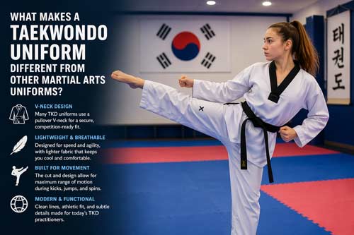Infographic showing what makes Taekwondo uniforms different.