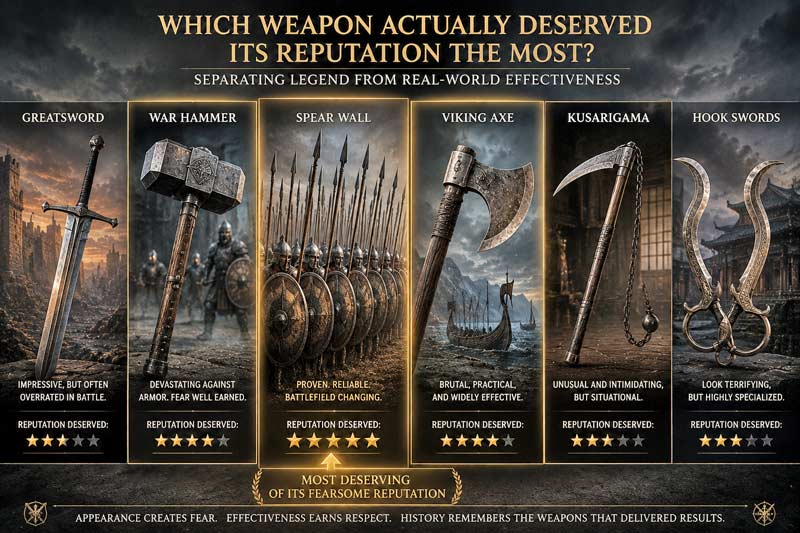 Infographic comparing history's most intimidating weapons.